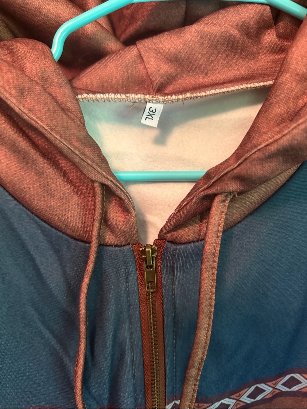 Men's Colorblock Hooded Pullover Shirt in Brown and Navy - Picture 4 of 5